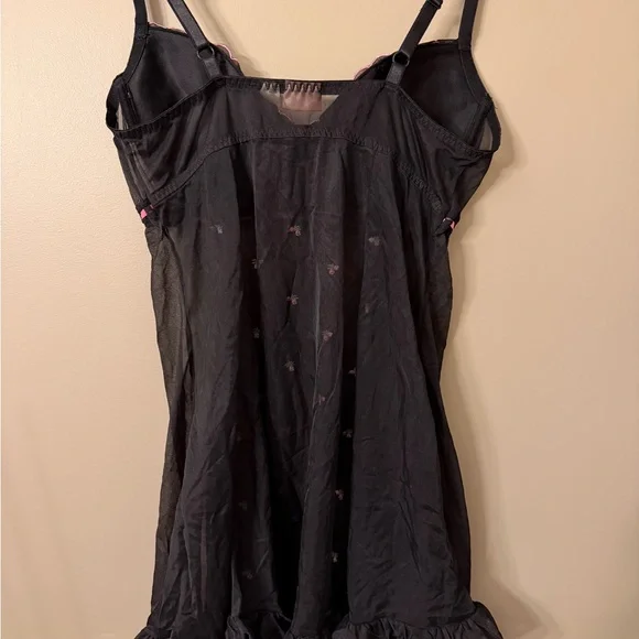 VTG Enchanted Black Floral Embroidered Babydoll Chemise 18/20 Coquette Plus - Picture 6 of 7